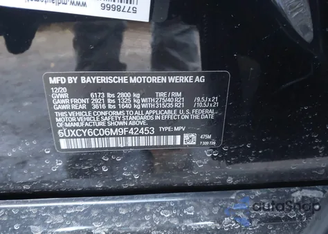 2021 BMW X6 xDrive40I z USA, uszkodzony, nr VIN 5UXCY6C06M9F42453